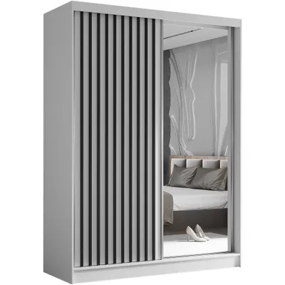 Obrázek produktu pro BEAUTYSOFA Šatní skříň s lamelami HELIX 160 cm - moderní styl šatní skříně s posuvnými dveřmi a zrcadlem (bílá + černá)