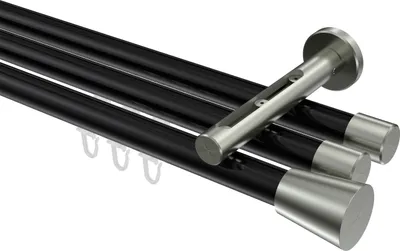 Produktbild von Interdeco Innenlaufstange / Gardinenstange mit Innenlauf Schwarz / Edelstahl-Optik, Typ Siteno Sitra (Konus), 20 mm Ø 3-läufig, 180 cm
