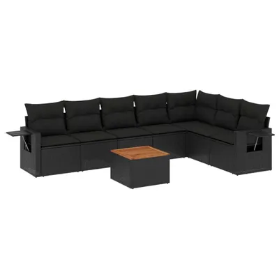 Produktbild von vidaXL 8-tlg. Garten-Sofagarnitur mit Kissen Schwarz Poly Rattan