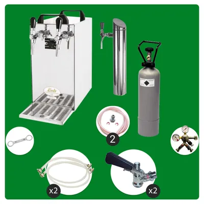 Produktbild von Untertheken Komplett Set - Zapfanlage, Bierzapfanlage - Kontakt 40 2-leitig Trockenkühler, Durchlaufkühler 50 Liter/h, inkl. Schanksäule, Green Line, Kombi,ohne