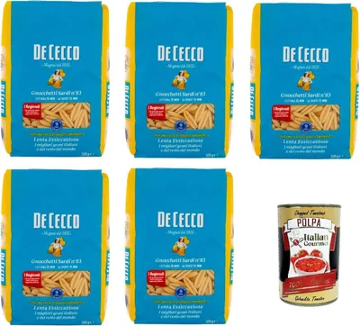 Produktbild von De Cecco Gnocchetti Sardi N°83, 100% Italienisch Pasta Nudeln 5x 500g + Italian Gourmet Polpa 400g