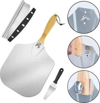 Produktbild von Extra großer Pizzaschieber aus Aluminium mit klappbarem Holzgriff, 35,7x30,5 cm, für Grill, Ofen, Pizza, Kuchen