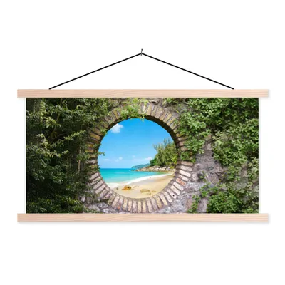 Produktbild von MuchoWow® Textilposter Strand - Meer - Aussicht - Sommer 60x30 cm mit holzfarbenen Rahmen - Dekoration