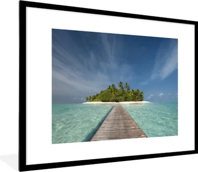 Produktbild von MuchoWow® MuchoWow® Gerahmtes Poster Meer - Pier - Insel 80x60 cm - Poster mit zchwarzem Bilderrahmen - Schlafzimmer-Dekorationen - Fotoposter