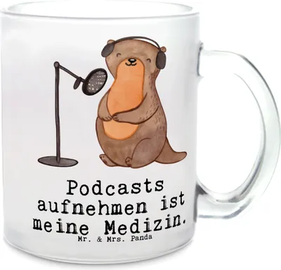 Produktbild von Mr. & Mrs. Panda Haferl Otter Podcast aufnehmen - Transparent - Geschenk, Podcasterin, Podcaster, Produzieren, Teeglas, Pott, Häferl, Tee Tasse, Teetasse