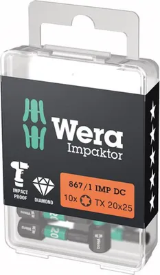 Produktbild von Bit Impaktor 1/4" DIN 3126 C6,3 T20x25mm 10er Pack Wera | 4013288223890