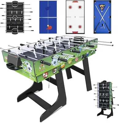 Imagen del producto de Silecomplaza Mesa de billar 4 en 1 de 121 cm, con futbolín, hockey de aire y tenis de mesa, incluyendo accesorios