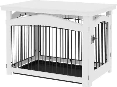 Obrázek produktu pro Klec pro psa/box pro středně velké psy - 3 v 1 - Odnímatelné víko - MDF a ocel - 82,5 × 57,5 × 59,5 cm - Bílá