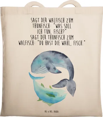 Produktbild von Mr. & Mrs. Panda Jutebeutel Walfisch Thunfisch - Transparent - Geschenk, Stoffbeutel, Wahl, Freizeittasche, Laptoptasche, Tote Bag, Tunfisch, Lustige Sprüche, Witz, Wal