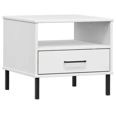 Image de vidaXL Table de nuit OSLO avec pieds métalliques Blanc Pin massif