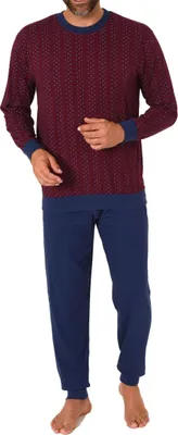 Produktbild von Herren langarm Schlafanzug mit Bündchen Pyjama in eleganter Minimalprint Optik ; rot , 56