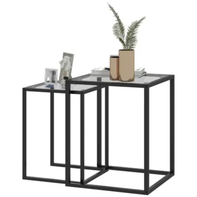 Produktbild von 2er Set Beistelltisch stapelbarer Nachttisch Couchtisch mit Beinen aus Stahl,für Wohnzimmer,Wohnzimmertisch