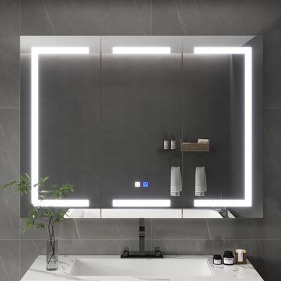 Dreitüriger Smart Spiegelschrank mit LED-Beleuchtung, einstellbarer Farbtemperatur und Antibeschlagfunktion, Spiegelschrank, Smart-Spiegel,LED-Spiegel