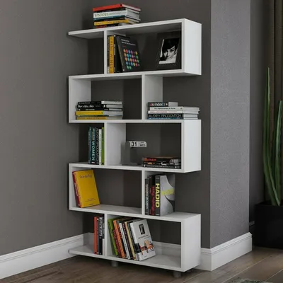 Produktbild von Bücherregal Dmarasch, Büroregal, Mobiler Buchhalter, Bücherbrett, 90x20h156 cm, Weiß