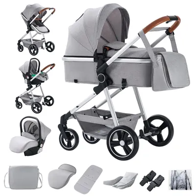 Image de Poussette 3 en 1 - Poussette combinée - Siège surélevé - Châssis en aluminium - Pliable - Poussette de voyage - Jusqu'à 20 kg - Gris