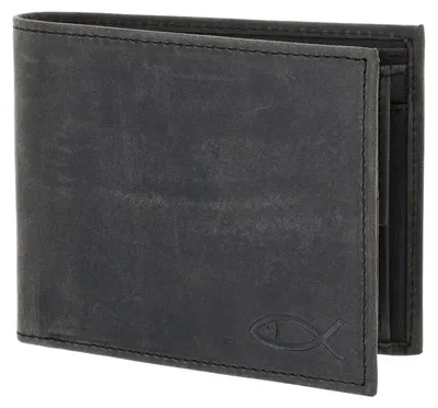Produktbild von oxmox Leder Geldbörse Leather RFID Protect Querscheinbörse Freedom Fish Embossed Vintage Black schwarz