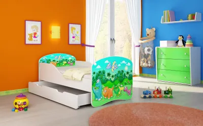 Image de ACMA I Lit d'enfant lit junior set complet avec matelas sommier blanc 30 Dino 140x70 + coffre de lit