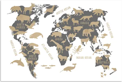 Produktbild von MuchoWow® Poster Weltkarte - Grau - Tiere 60x40 cm - Schlafzimmerdekoration