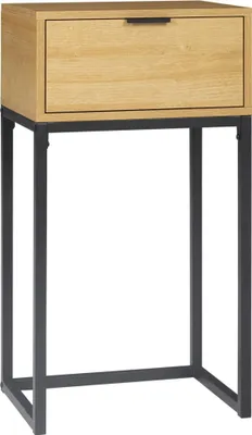 Image de Table de couloir - Table d'appoint - 40 x 30 x 76 cm - Avec tiroir - Pieds en acier - Rectangulaire - Bois mélaminé - Naturel