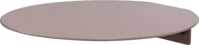 A single, round, pink pet stair step or platform mounted on a wall.