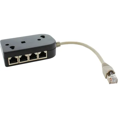 Produktbild von InLine ISDN Verteiler, 8x RJ45 Buchse, 15cm Kabel, mit Endwiderständen, 0,15 m, Schwarz