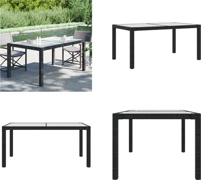 Image de vidaXL Table de jardin 150x90x75 cm Verre trempé Poly rotin Noir - Table de jardin - Tables - Tables