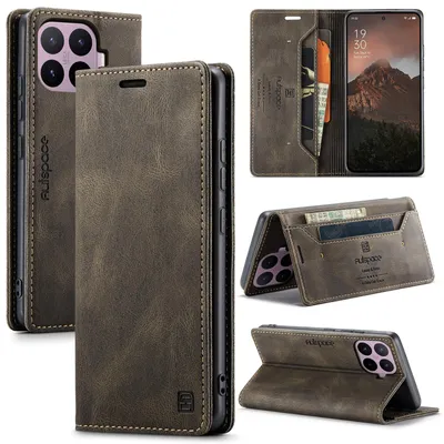 Produktbild von Hülle für Xiaomi 17T, Retro Kunstleder Tasche Kartenfächern und Ständer Schutzhülle Kaffee