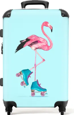 Obrázek produktu pro NoBoringSuitcases.com Dětský kufr Medium 67x43x25 cm, 72L, Barevné potisky pro dívky: Modrý - Flamingo, cestovní kufr na 4 kolečkách