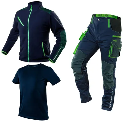 Zdjęcie produktu dla Zestaw męskiej odzieży roboczej NEO TOOLS Premium w rozmiarach S - 3XL | spodnie robocze z Cordury 220 g/m2 + polarowa kurtka robocza 300 g/m2 + T-shirt - L (52)