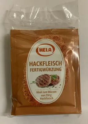 A sealed plastic package containing seasoning for ground meat.