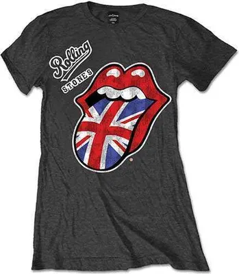 Zdjęcie produktu dla The Rolling Stones Vintage British Tongue Charcoal Grey M Damskie Koszulka