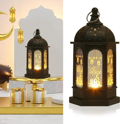 Obrázek produktu pro 1 kus Ramadán dekorace lucerna Eid Mubarak dekorace Led svíčka lucerna muslimský islám marocké závěsné lampy strana stolní dekorace