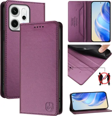 Produktbild von Lederhülle für Oppo Reno14 Hülle Flip Brieftasche Kartenfächern Ständer Schutzhülle Lila