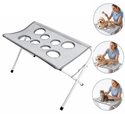 Produktbild von Pflegetisch Hunde faltbar Mesh – Badetisch, Krallenschneiden, Baden | Stabiler Metallrahmen für Katzen