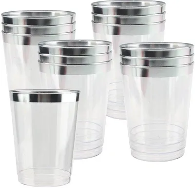 Image de Verres en plastique réutilisables de 360 ml - Parfaits pour les fêtes - Verres à cocktail transparents - Bord stable - Design empilable - Idéaux pour les anniversaires