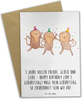 Produktbild von Mr. & Mrs. Panda Grußkarte 3. Geburtstag Freude - Weiß - Geschenk, osterkarte, Grußkarten, Happy Birthday, Liebe, genesungskarte, Alter, weihnachtskarten, Lachen
