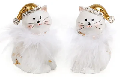Produktbild von 2 Weihnachten Deko Katzen gold weiß - Weihnachtskatzen 8 cm