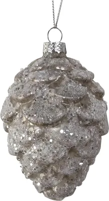 Produktbild von Christbaumschmuck in Zapfenform Weiß Glitzer