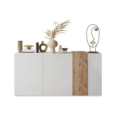 Produktbild von Sideboard mit 3 Türen - Weiß & Helle Holzfarben - CAYNO