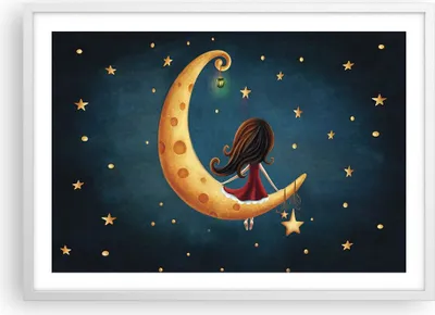 Produktbild von Gerahmtes Poster - Weißer Rahmen - Kinder Mädchen Mond - 70x50 cm - Wand Bild - Wanddeko - Wandbilder - Kunstposter - Wandposter - Bilderrahmen - Bilder - Kunstdruck - Wanddekoration - P2WAA70x50-4683