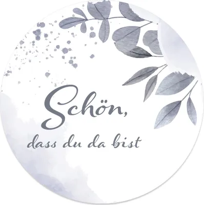 Produktbild von MAVANTO® 20x Schön dass du da bist Aufkleber 4,5 cm rund - Hochzeit Sticker ideal für Gastgeschenk in vielen schönen Designs (Eisblätter)