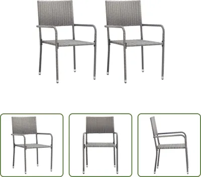Produktbild von The Living Store Garten-Essstühle 2 Stk. Stapelbar Grau Polyrattan
