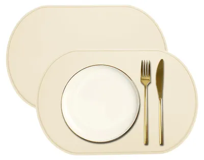 2 ovale Silikon-Tischsets 39x26,5 cm, rutschfest, weiß