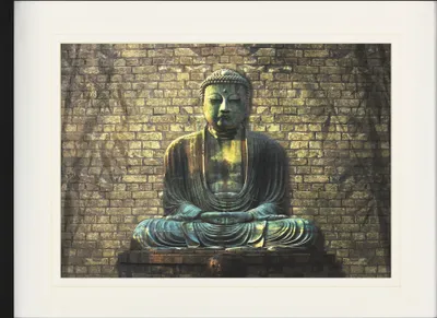 Zdjęcie produktu dla Buddyzm Oprawiony Obraz Z Eleganckim Passepartout | Wall Art | W Ramie Obrazu - Budda W Medytacji (60 x 80 cm)