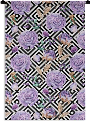 Produktbild von MuchoWow® Wandteppich Wandbehang Blumen - Rosen - Abstrakt 90x135 cm Tapisserie Dekoration Wandtuch - Baumwolle - Wandskulptur