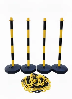 Produktbild von 4 Stück Flexible Absperrpfosten Gelb mit 30 Meter Absperrkette