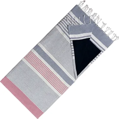 Produktbild von Hamamtuch Doppelseitiges Kikoy-Tuch & Frottee – Trendiges Hamamtuch – 100 % Baumwolle – 95 x 175 cm – Graues Burgunderrot