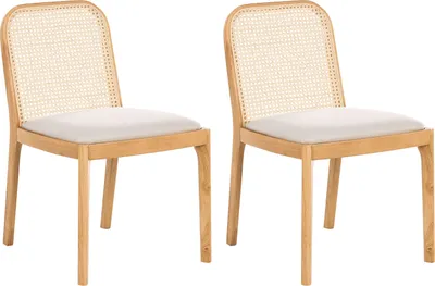 Produktbild von BELIANI Esszimmerstühle 2er Set Braun und Hellbeige Gummibaumholz Rattan Wiener Geflecht Geflochtene Rückenlehne Modernes Design Boho Küchenstühle