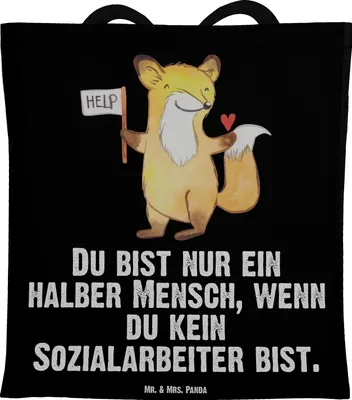 Produktbild von Mr. & Mrs. Panda Tote Bag Sozialarbeiter Herz - Schwarz - Geschenk, Shopping Tasche, Laptoptasche, studententasche, Unitasche