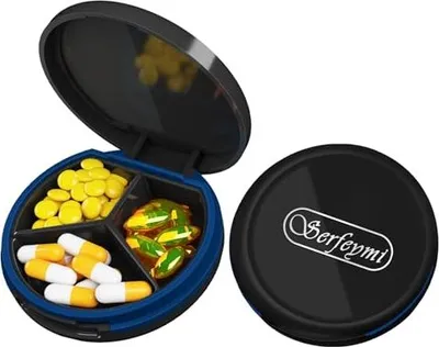 Produktbild von Serfeymi Pill Box 3 Kompartimente wasserdichtes Medizinweg und tägliche Medikamente, Vitamine, Fischöl, Nahrungsergänzungsmittel